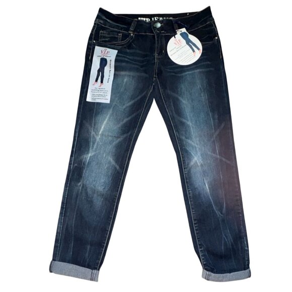 V.I.P. 'Ultimate Butt Lift Denim' Dark Wash W/ Factory Fading Jeans-11/12-NWT - Picture 1 of 8